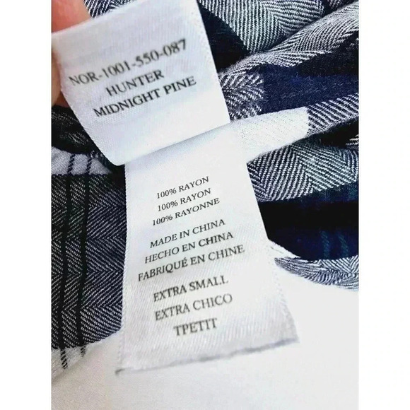 Rails Size XS Women's Black White Gray Check Green Trim Logo Tag Rayon L/S Shirt - Picture 9 of 12